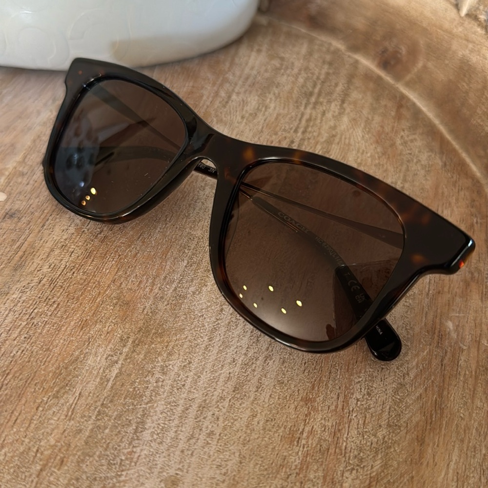 Coach Tortoise Shell Sunglasses with Gold Temples and Brown Lenses